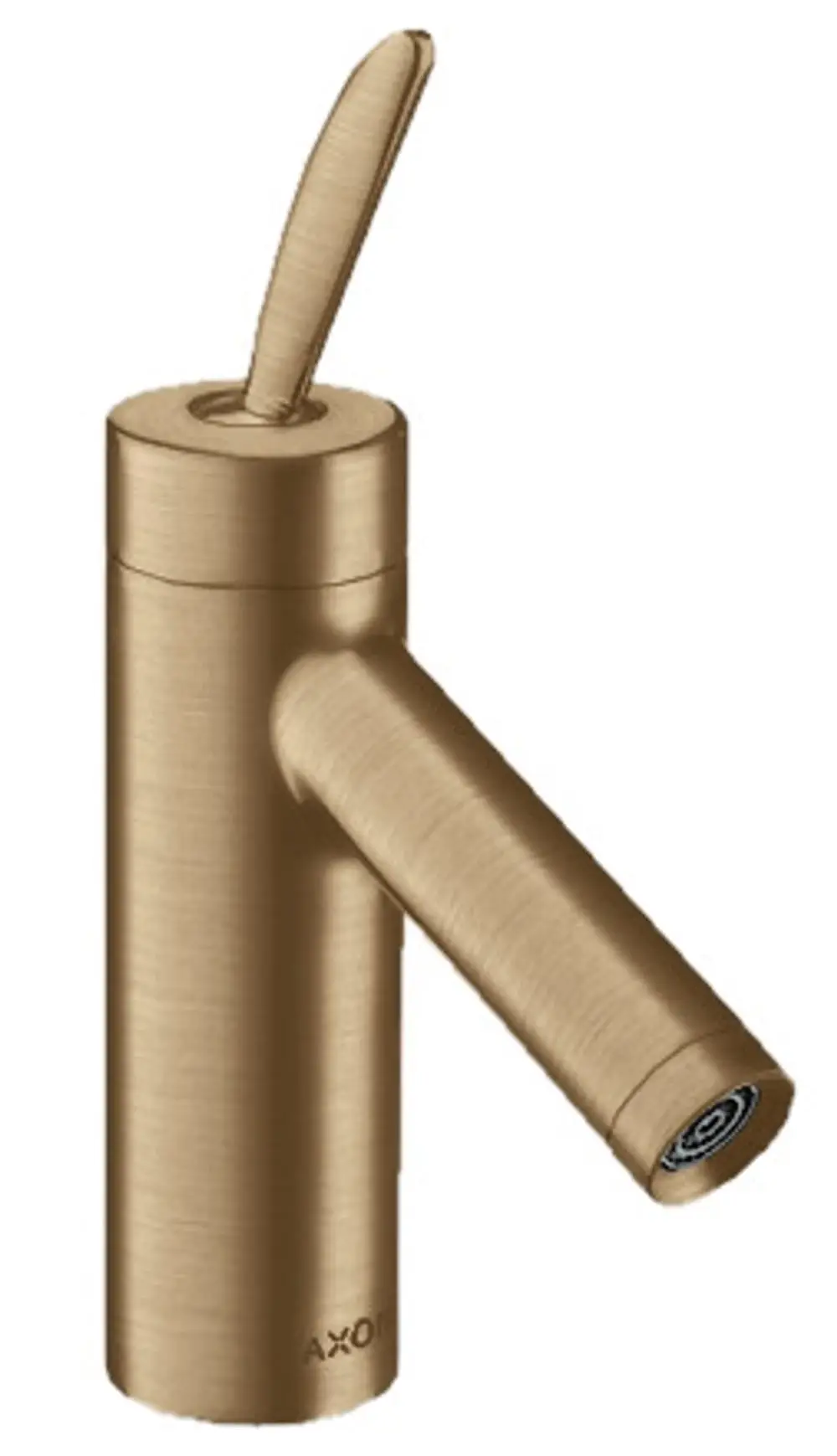 Einhebel-Waschtischmischer in gebürstetem Bronze-Finish von AXOR. Schwenkbarer Auslauf und eine Zugstangen-Ablaufgarnitur sind vorhanden.